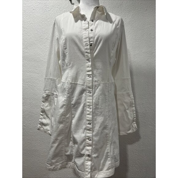 Free People Dresses & Skirts - Free People Dress Womens Large White Thea Mini Snap Shirt Dress‎ Open Tunic